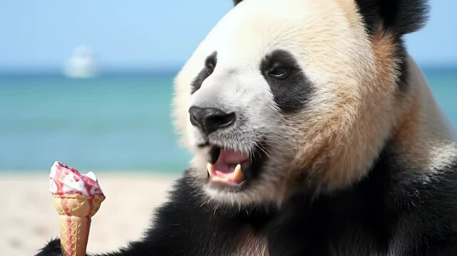Panda's Sweet Beach Day: Ice Cream Delight