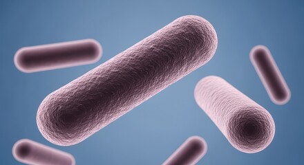 Microscopic Rod Shaped Bacteria on Blue Background 3d Scientific Illustration