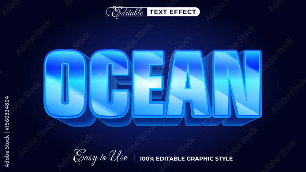 Poster 3d ocean text style effect template editable text effect