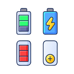 Realistic 3D Battery Level Icons Four Battery Status Illustrations