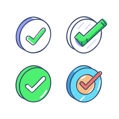 Four 3D Checkmark Icons Green, Flat, Approved