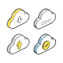 Isometric Cloud Computing Icons Download, Upload, Storage, and Complete