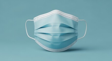 Blue Surgical Face Mask on Light Blue Background with Soft Lighting