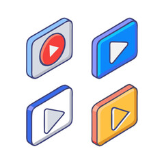 Isometric Play Button Icons 3D Vector Graphics