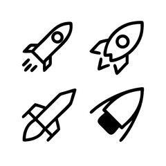 Four Rocket Icons Fiery 3D & Flat Launch Illustrations