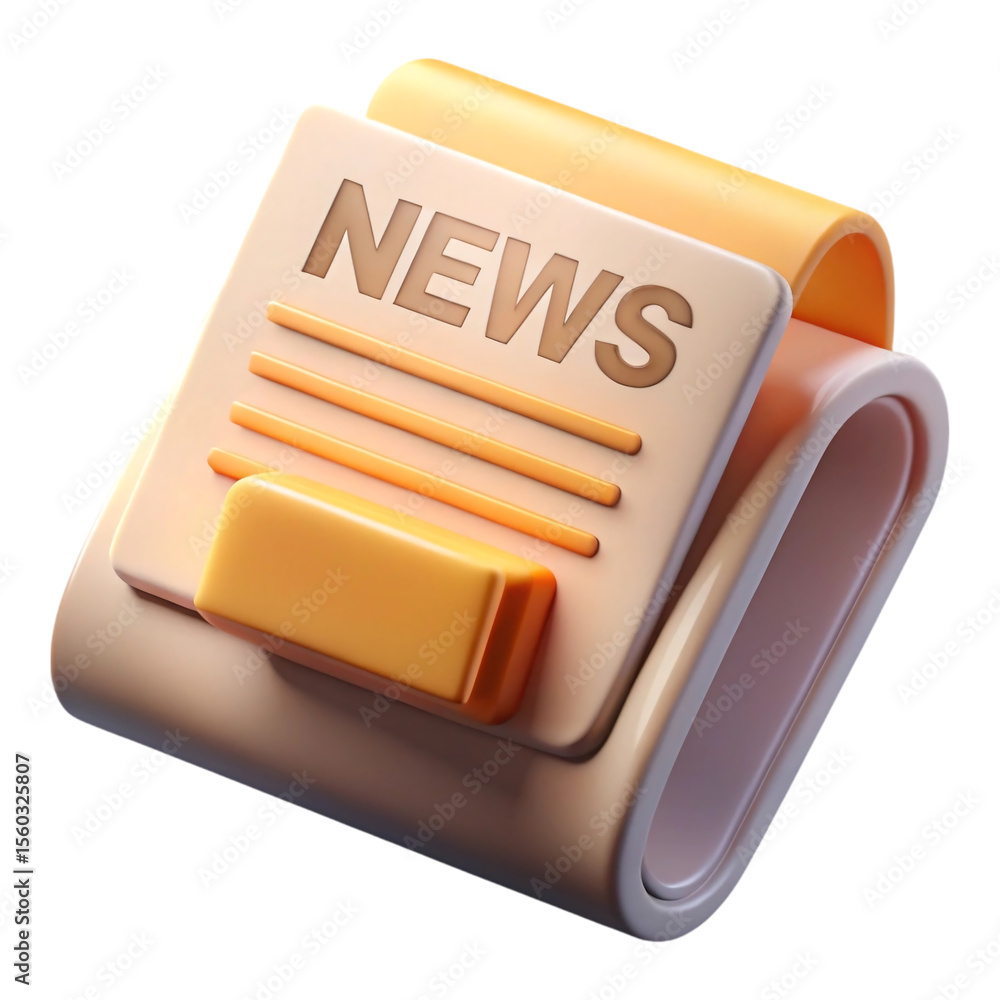 Fototapete isometric 3 d icon of a folded newspaper with the word n e w s in beige and orange colors isolated o