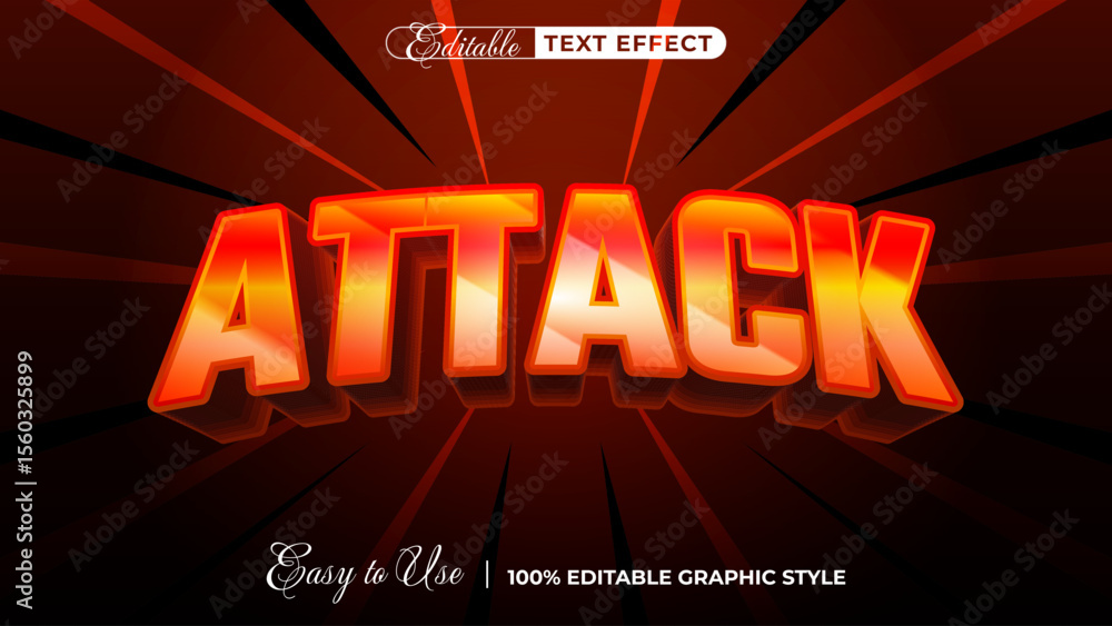 Poster 3d attack text style effect template editable text effect