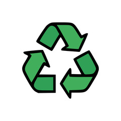 Eco-Friendly Green Recycle Icon Featuring Bold Black Outline and Clean White Background