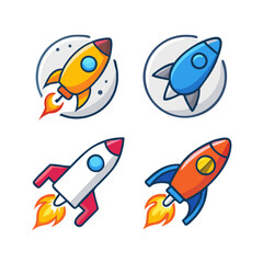 Four Colorful Rocket Icons Flat Launch Design