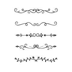 Decorative simple divider. Text dividers retro minimal line separators,  Vector isolated geometric wedding card heart separator elements set. Text dividers. . Hand drawn vector illustration. 
