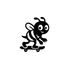 A stylized bee character riding a skateboard