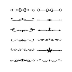 Obraz premium Decorative simple divider. Text dividers retro minimal line separators, Vector isolated geometric wedding card heart separator elements set. Text dividers. . Hand drawn vector illustration. 