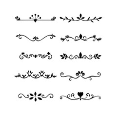 Obraz premium Decorative simple divider. Text dividers retro minimal line separators, Vector isolated geometric wedding card heart separator elements set. Text dividers. . Hand drawn vector illustration. 