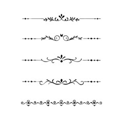 Decorative simple divider. Text dividers retro minimal line separators,  Vector isolated geometric wedding card heart separator elements set. Text dividers. . Hand drawn vector illustration. 
