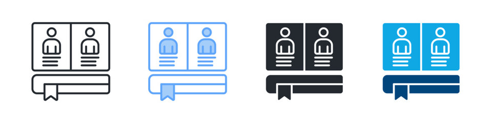 Yearbook Icon Set Multiple Style. Designed In Outline, Blue, Glyph, Dual Tone