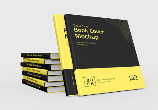Square Book Cover Mockup Stacked