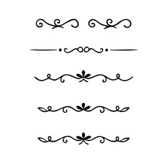 Decorative simple divider. Text dividers retro minimal line separators,  Vector isolated geometric wedding card heart separator elements set. Text dividers. . Hand drawn vector illustration. 
