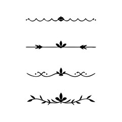 text dividers doodle set. Wedding decorative elements. Divider ornament, borders, floral, vintage line separators. Hand drawn vector illustration isolated on white background. Set page dividers.	