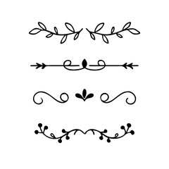 text dividers doodle set. Wedding decorative elements. Divider ornament, borders, floral, vintage line separators. Hand drawn vector illustration isolated on white background. Set page dividers.	