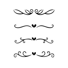 text dividers doodle set. Wedding decorative elements. Divider ornament, borders, floral, vintage line separators. Hand drawn vector illustration isolated on white background. Set page dividers.	