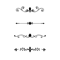 text dividers doodle set. Wedding decorative elements. Divider ornament, borders, floral, vintage line separators. Hand drawn vector illustration isolated on white background. Set page dividers.	