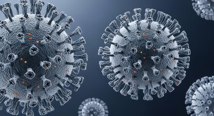 Microscopic Virus Particles Illustration Spiky Grey Structures on Dark Background