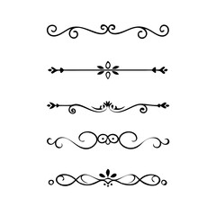 text dividers doodle set. Wedding decorative elements. Divider ornament, borders, floral, vintage line separators. Hand drawn vector illustration isolated on white background. Set page dividers.	