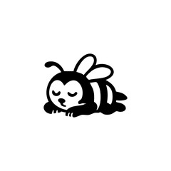 Black and white cartoon bee sleeping
