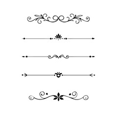 text dividers doodle set. Wedding decorative elements. Divider ornament, borders, floral, vintage line separators. Hand drawn vector illustration isolated on white background. Set page dividers.	