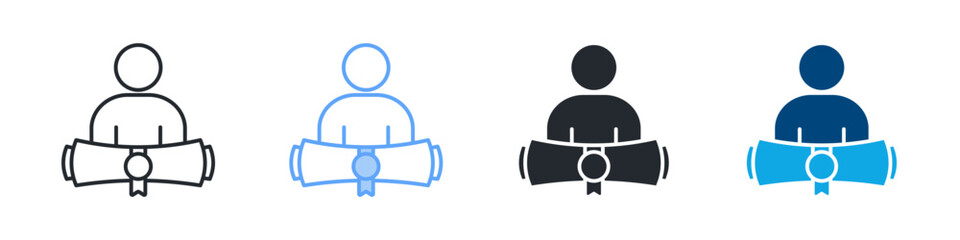 Valedictorian Icon Set Multiple Style. Designed In Outline, Blue, Glyph, Dual Tone