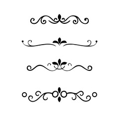 text dividers doodle set. Wedding decorative elements. Divider ornament, borders, floral, vintage line separators. Hand drawn vector illustration isolated on white background. Set page dividers.	