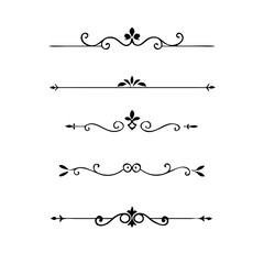 text dividers doodle set. Wedding decorative elements. Divider ornament, borders, floral, vintage line separators. Hand drawn vector illustration isolated on white background. Set page dividers.	