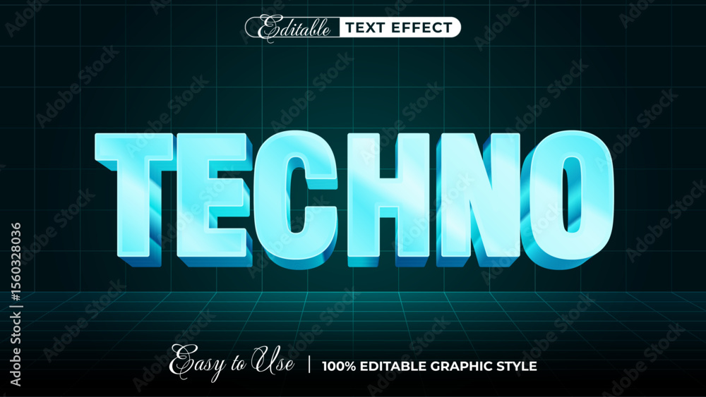 Poster 3d techno text style effect template editable text effect