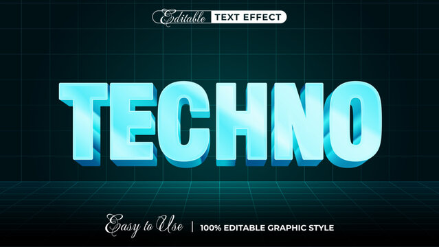 3d techno text style effect template editable text effect
