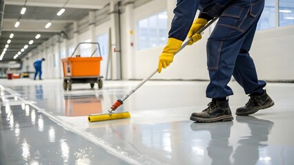 Worker cleaning floor