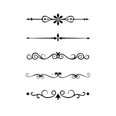 Gold text dividers doodle set. Wedding decorative elements. ornament, borders, floral, vintage line separators. Hand drawn vector illustration isolated on white background. Set page dividers.
