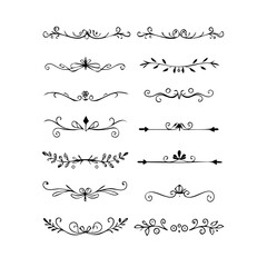 Gold text dividers doodle set. Wedding decorative elements. ornament, borders, floral, vintage line separators. Hand drawn vector illustration isolated on white background. Set page dividers.
