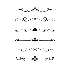 Obraz premium Gold text dividers doodle set. Wedding decorative elements. ornament, borders, floral, vintage line separators. Hand drawn vector illustration isolated on white background. Set page dividers. 