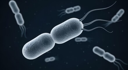 Realistic Microscopic Bacteria Cells Floating Dark Blue Background Scientific Illustration