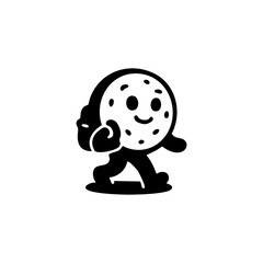 A cartoon cookie character with a backpack, walking