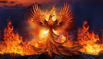 majestic phoenix rising from the flames