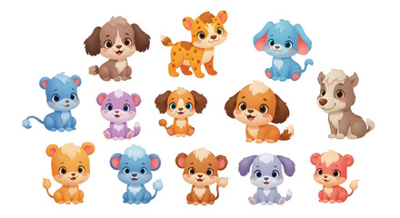 Obraz premium Cartoon Animal Characters Grouped on Transparent Background