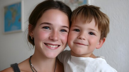 Sibling bond: Smiling young girl with her cheerful brother