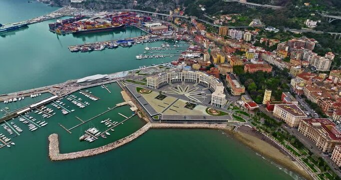 Aerial view of Salerno port with shipping containers Vietri sul Mare, Salerno, Italy