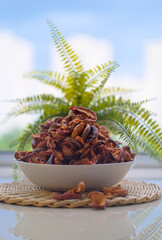 Healthy preserves dried fruits. Big plate of dried fruits. A pile of dried fruit. Lots of pieces of dry fruit. Dry fruit Plate