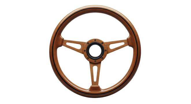 Classic Wood Steering Wheel Design on Transparent Background