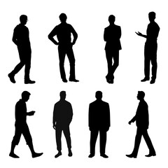 Collection of Diverse Male Silhouettes in Various Poses and Attire for Design Applications