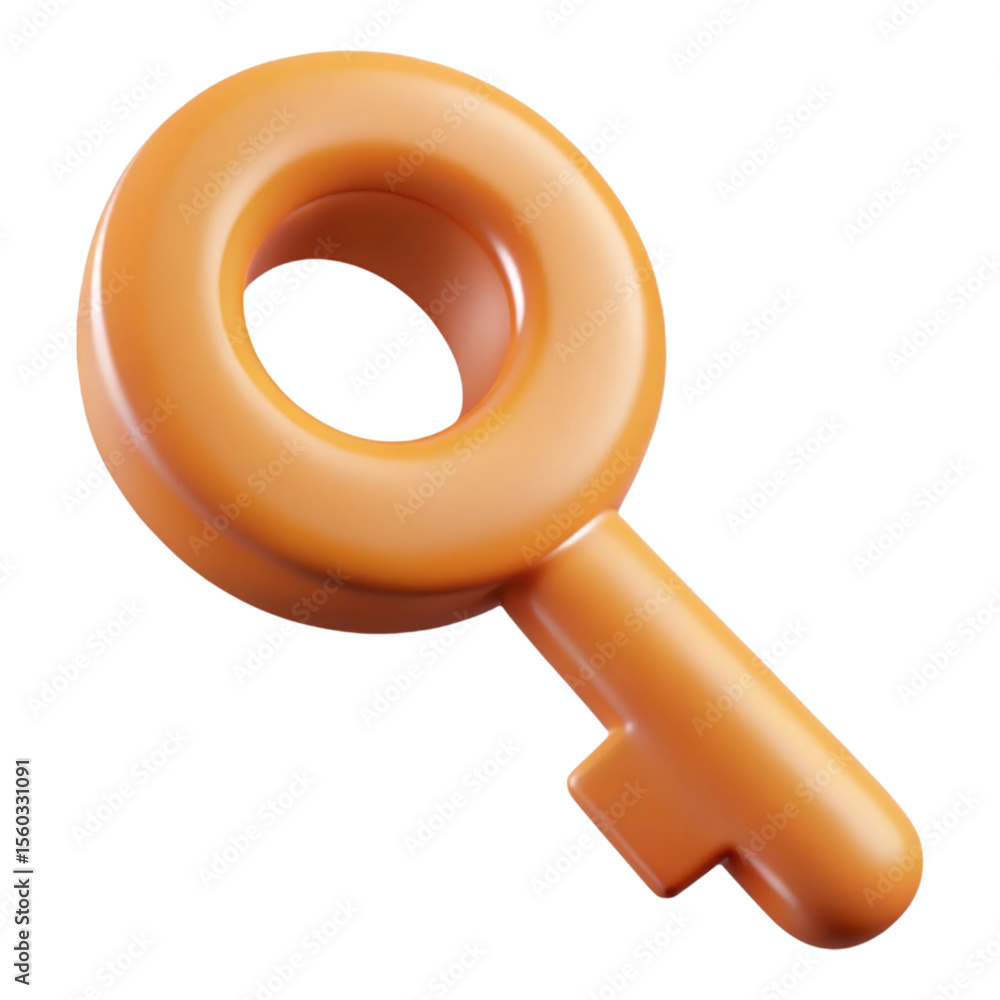 Poster orange 3 d rendered key with a circular head and a rectangular bit on a black background isolated on