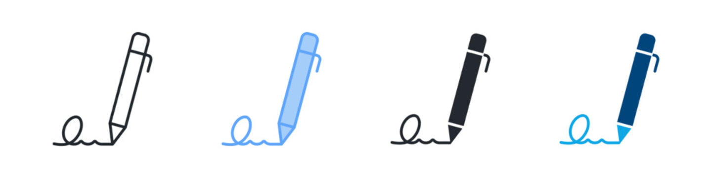 Autograph Icon Set Multiple Style. Designed In Outline, Blue, Glyph, Dual Tone