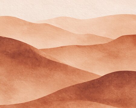 Soft, layered mountain ranges in terracotta tones